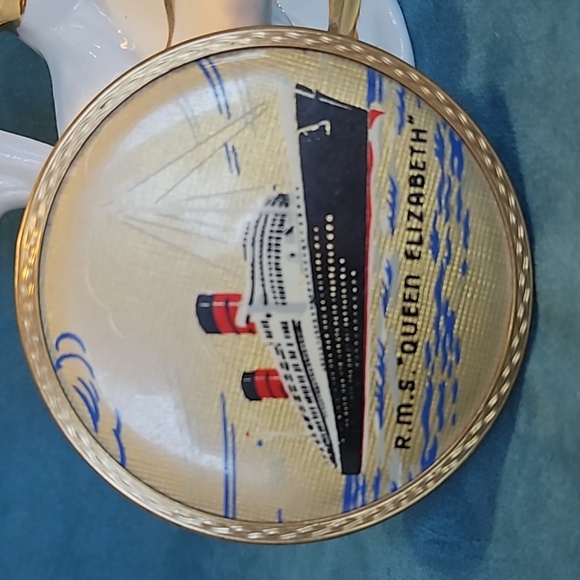 Stratton England Powder Compact RMSS Queen Elizabeth Mum Ship 1950s Sifter 3 inc - Picture 3 of 8